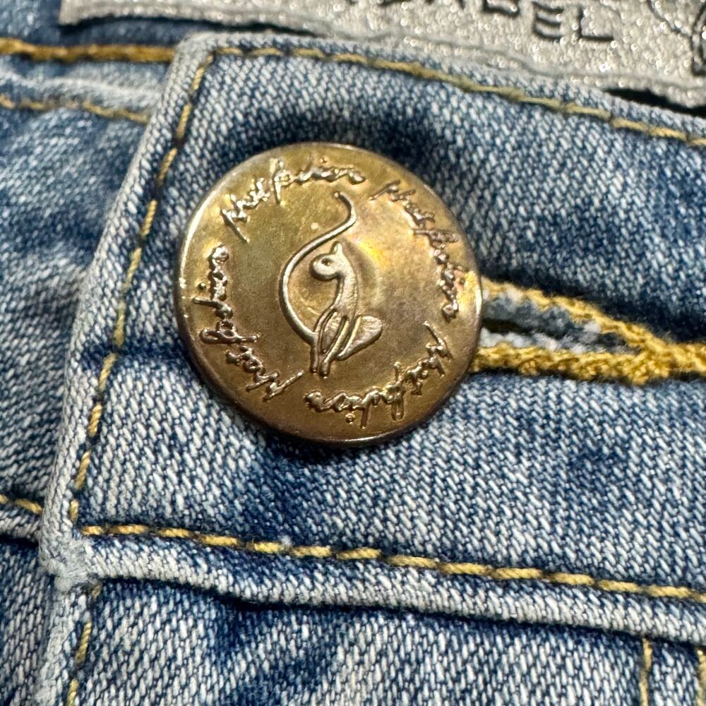 Vintage Y2K Baby Phat Cuffed Capri Jeans Gold Cat Size 7 - Picture 6 of 7